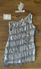 1920s Silver Flapper Dress Ladies Fancy Dress 20s Gatsby Womens Costume size L
