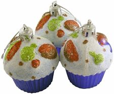 Cupcake Ornaments,Set of 3 Christmas Tree Glittery Bauble Decorations Cake sweet