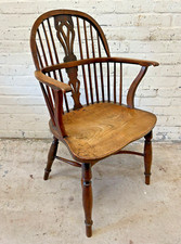 Antique Victorian Elm & Yew Splat Back Farmhouse Windsor Chair (Can Deliver)