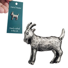 Goat Pewter Pin Badge Horned Billy Goat Animal Brooch Lapel Hat Coat Jewellery