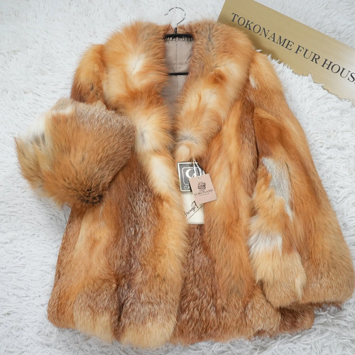 Red fox coat genuine - red,