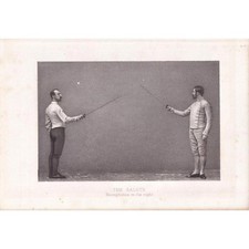 1890 SWORD FENCING Print - Salute, Recognition to the Right - 7.5 x 5 Inches