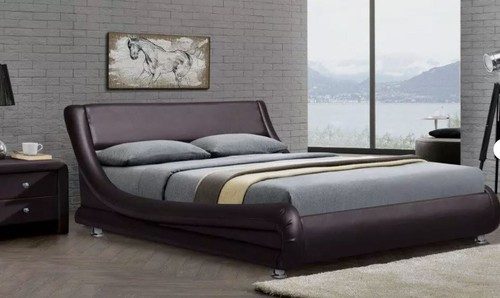 Brown leather bed italian - brown,