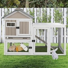 Petscosset Rabbit Bunny Outdoor Indoor Hutch Weatherproof  2-Story Wood Cage
