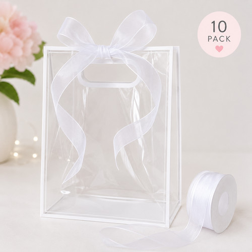 Clear gift bags with white - gift,