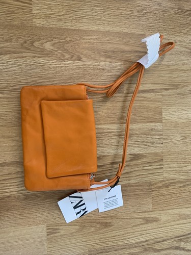Zara leather handbag orange - zara,