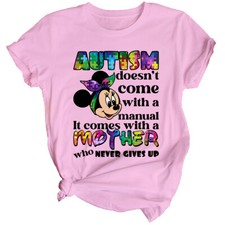 Autism Minnie Mouse Womens Mothers Day T-Shirt Top Funny Mama Mom Cute Gift #MD