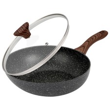 Non-stick Wok Stir-Fry Deep frying Saute Pan Fry Pan Handle with Lid