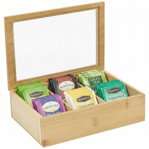 Bamboo tea bag storage box - bamboo,