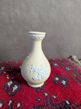 Wedgwood Primrose Yellow Jasperware Bud Vase with White Prunus Blossom