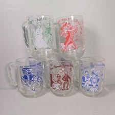 Vtg Hazel Atlas Song Lyric Glass Coffee Mugs Set of 5 Novelty Mugs Barware Decor