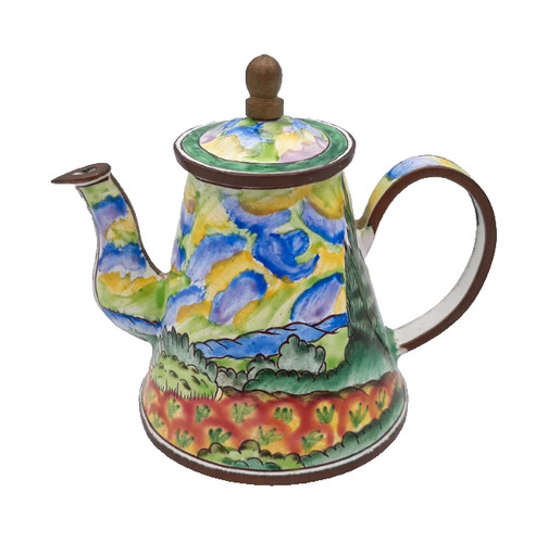 Vtg miniature enamel teapot - enamel,