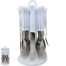 NEW 24PC WHITE CUTLERY SET STAINLESS STEEL STAND FORKS SPOONS HOLDER KITCHEN