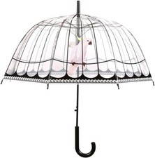 Ladies Clear Dome See Through Umbrella - Cockatoo Cage Automatic Opening Brolly
