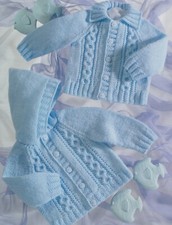 1841 BABY BOY GIRL DK CABLE JACKETS 16-26" 41-66cm VINTAGE KNITTING PATTERN COPY