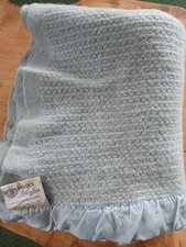 Vintage Earlys Witney Blue 100% Pure New Wool Blanket Satin Edge 170cm x 135cm 