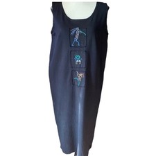 EUC Black Kaktus Sz M Embroidered Dress Boho Hippy Lagenlook