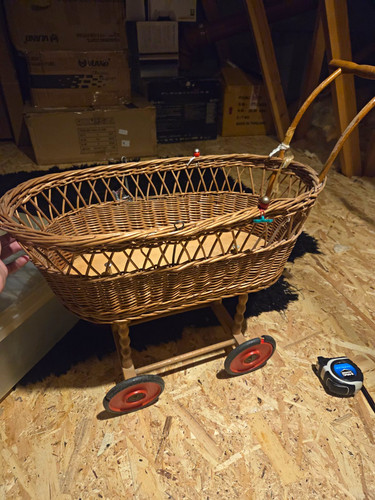 Wicker doll pram pushchair - wicker, on