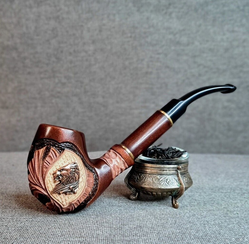 Long pipe lion wood carved - pipe,