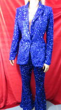 BOOHOO colbalt blue sequin jacket UK 8 & flared trousers party suit UK 10 NWT
