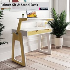 Palmer Sit or Stand Adjustable Laptop Desk in Gloss White and Oak by Alphason