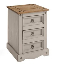 Corona Bedside Cabinet Grey Wax 3 Drawer Medium Table Pine by Mercers Furniture®