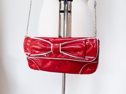 Y2k red bow baguette bag - red, leko