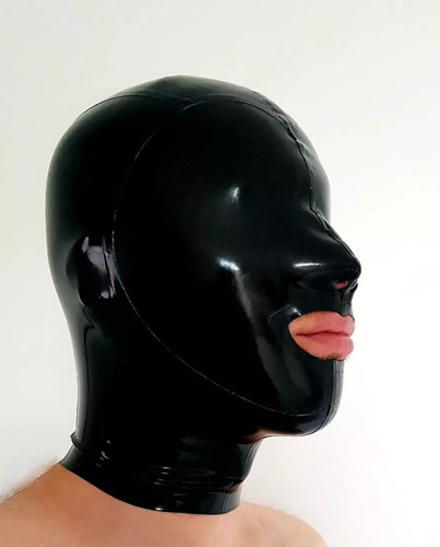 Men black latex - men, hood