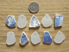 10 Drilled Sea Pottery And Sea Glass Mix For Crafts