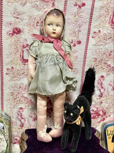 Antique papier mache doll - antique, blue
