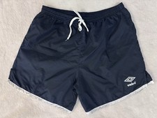 Umbro Shorts Mens Large Nylon 90s Navy Blue White Accent Soccer Back Pocket