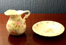 Small Marl Bone China Jug & Bowl Set  Wales with Butterflies & Flowers 4"