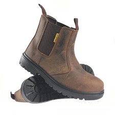 MENS LIGHTWEIGHT LEATHER DEALER SLIP ON STEEL SAFETY CHELSEA WORK BOOTS SHOES NW