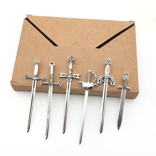 6pcs retro silver long swords - long,
