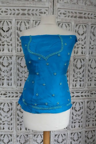 Blue pure silk sari choli