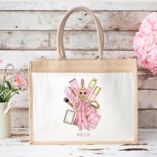 Personalised XL Jute Bag  with front pocket Knitting Bag Stuff Gift Butterflies