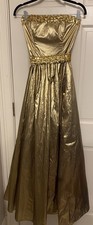 Vintage Gunne Sax Dress Womens  Gold Metallic Sequin Strapless Formal Gown 80s S
