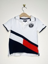 Boys Tommy Hilfiger White Navy Colour Block Polo Shirt Size 92 Cm 18/24 Months
