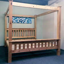 Chunky Slatted Solid Pine Bed Frame 4FT6 Double FOUR POSTER with High Foot End