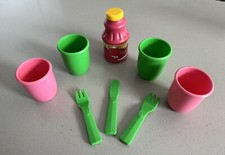 Vtg Little Tikes Play Kitchen Green & Pink Tumbler Cups Utensils Juice Jug Torn