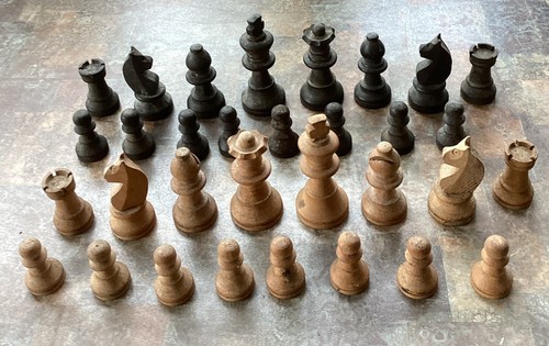 Antique vintage wooden chess - vintage,