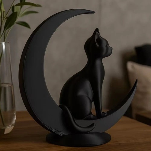 Black cat crescent moon - black, on