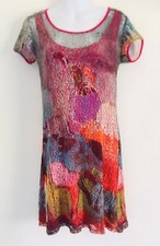 AVENTURES DES TOILES Shift Dress Size 36 Multi Coloured Crochet Overlay Lined