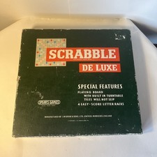 Vintage Scrabble DeLuxe Family Board Game Built In Turntable Offset Board