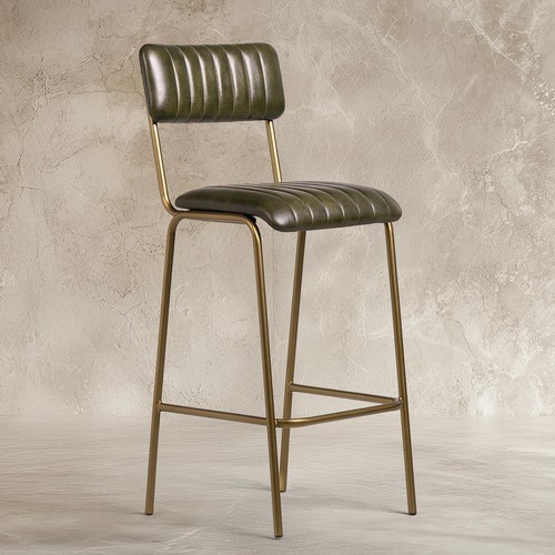 Green real leather bar - green, stool