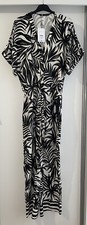 ZARA BLACK ECRU TROPICAL PRINT STRAIGHT LEG V-NECK BELTED JUMPSUIT SIZE L BNWT