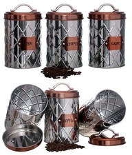 Tea Coffee Sugar Kitchen Storage Canister Jars Pots Containers Set Air Tight Lid