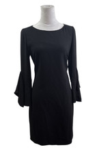 Elie Tahari Dori Dress Boat Neck Flared Sleeve Crepe Black Size 4 NWT $398