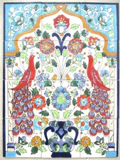 18" x 24 Ceramic tile art Mosaic wall mural PEACOCKS floral BACKSPLASH 