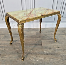 Vintage Brass & Onyx Table – Marble Top – French Louis Style Side Antique Retro
